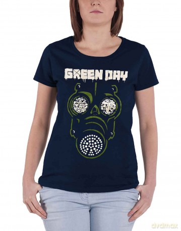 Green Day: Ladies T-Shirt: Green Mask (Navy Blue) (Medium)