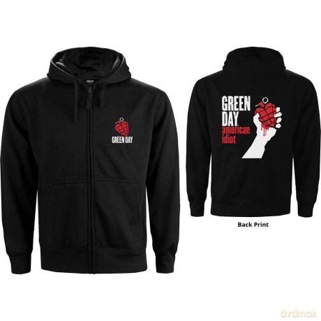 Green Day: Ladies Zipped Hoodie: American Idiot (Black) (Back Print) (X-Large)