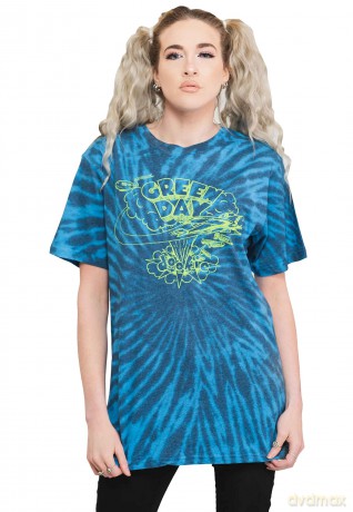 Green Day: Unisex T-Shirt: Dookie Line Art (Blue) (Wash Collection) (Small)