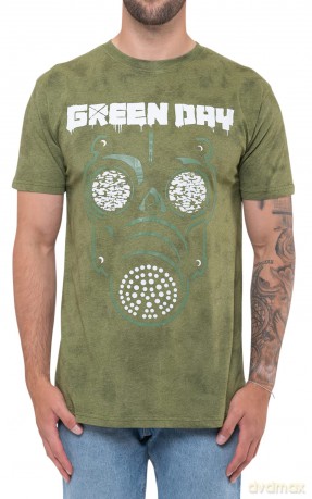 Green Day: Unisex T-Shirt: Gas Mask (Khaki Green) (Wash Collection) (Medium)