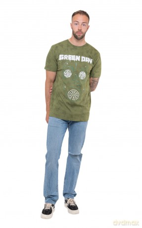 Green Day: Unisex T-Shirt: Gas Mask (Khaki Green) (Wash Collection) (Medium)