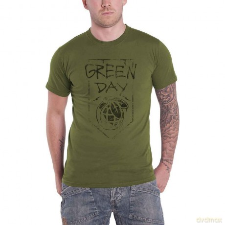 Green Day: Unisex T-Shirt: Organic Grenade (Military Green) (Large)