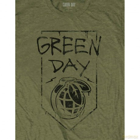 Green Day: Unisex T-Shirt: Organic Grenade (Military Green) (Large)