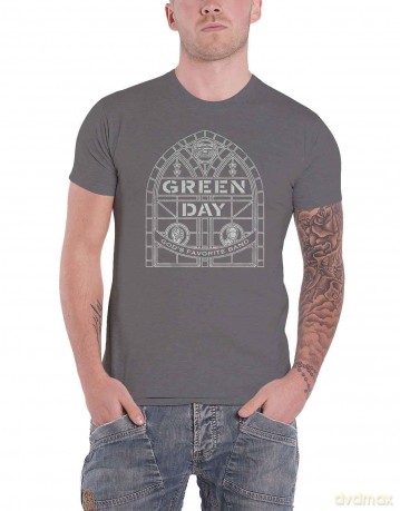Green Day: Unisex T-Shirt: Stained Glass Arch (Charcoal Grey) (Large)