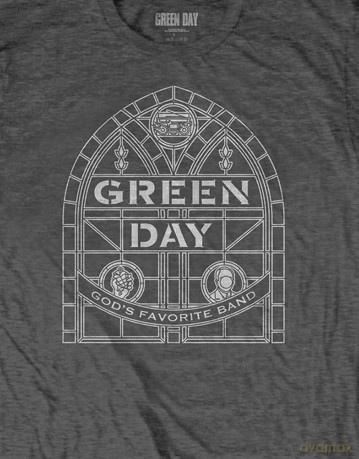 Green Day: Unisex T-Shirt: Stained Glass Arch (Charcoal Grey) (Small)