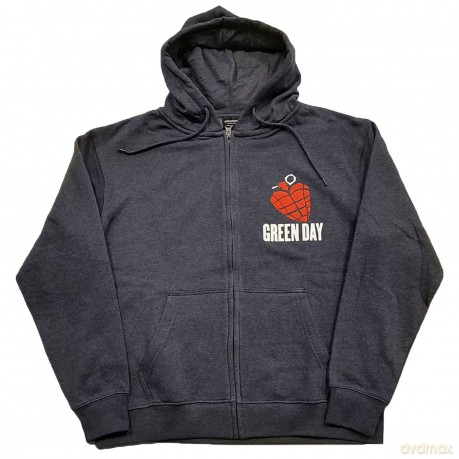 Green Day: Unisex Zipped Hoodie: American Idiot (Navy Blue) (Back Print) (Small)