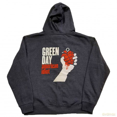 Green Day: Unisex Zipped Hoodie: American Idiot (Navy Blue) (Back Print) (X-Large)