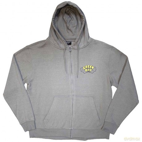 Green Day: Unisex Zipped Hoodie: Longview Doodle (Grey) (Back Print) (Small)