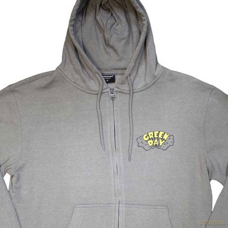 Green Day: Unisex Zipped Hoodie: Longview Doodle (Grey) (Back Print) (X-Large)