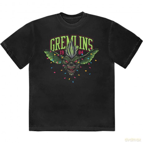 Gremlins: Unisex T-Shirt: Stripe 1984 Xmas Lights (Black) (Large)