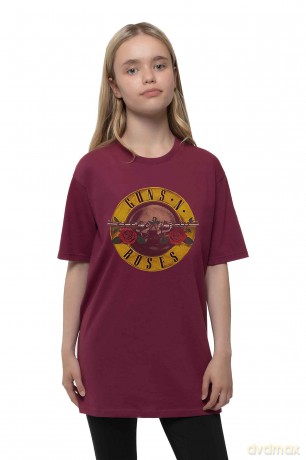 Guns n Roses: Guns N' Roses Kids T-Shirt: Classic Logo (Maroon Red) (9-10 Years)