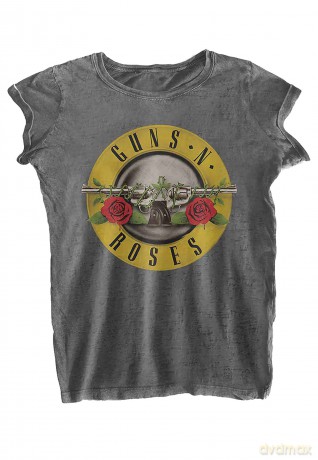 Guns n Roses: Guns N' Roses Ladies Burnout T-Shirt: Classic Logo (Charcoal Grey) (Medium)