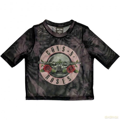 Guns n Roses: Guns N' Roses Ladies Crop Top: Pink Tint Bullet Logo (Black) (Mesh) (Medium)