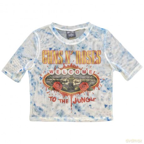 Guns n Roses: Guns N' Roses Ladies Crop Top: Welcome To The Jungle LV (White) (Mesh) (Medium)