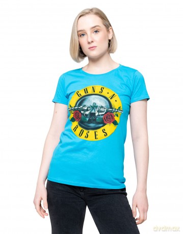 Guns n Roses: Guns N' Roses Ladies T-Shirt: Classic Bullet Logo (Powder Blue) (Skinny Fit) (X-Small)