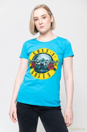 Guns n Roses: Guns N' Roses Ladies T-Shirt: Classic Bullet Logo (Powder Blue) (Skinny Fit) (X-Small)