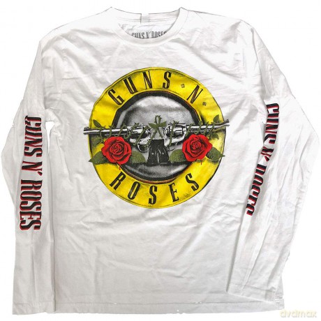 Guns n Roses: Guns N' Roses Unisex Long Sleeve T-Shirt: Classic Logo (White) (Sleeve Print) (Small)