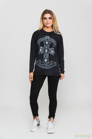 Guns n Roses: Guns N' Roses Unisex Long Sleeve T-Shirt: Monochrome Cross (Black) (Wash Collection) (Large)