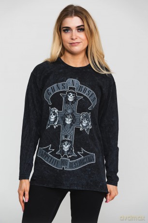 Guns n Roses: Guns N' Roses Unisex Long Sleeve T-Shirt: Monochrome Cross (Black) (Wash Collection) (X-Large)