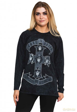 Guns n Roses: Guns N' Roses Unisex Long Sleeve T-Shirt: Monochrome Cross (Black) (Wash Collection) (XXXX-Large)