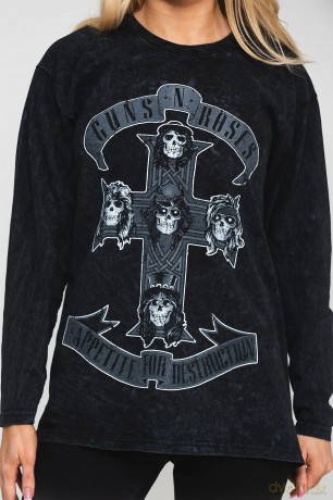 Guns n Roses: Guns N' Roses Unisex Long Sleeve T-Shirt: Monochrome Cross (Black) (Wash Collection) (XXXX-Large)