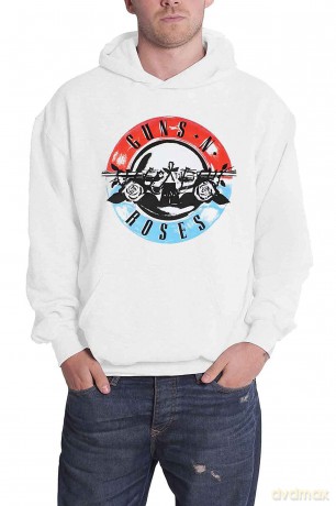 Guns n Roses: Guns N' Roses Unisex Pullover Hoodie: Motorcross Logo (White) (Medium)