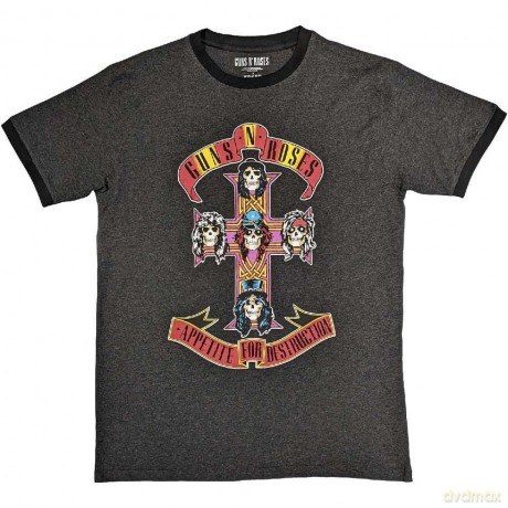 Guns n Roses: Guns N' Roses Unisex Ringer T-Shirt: Appetite for Destruction (Charcoal Grey) (Large)