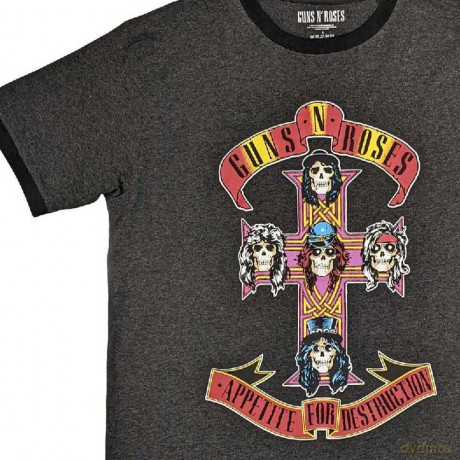 Guns n Roses: Guns N' Roses Unisex Ringer T-Shirt: Appetite for Destruction (Charcoal Grey) (Small)
