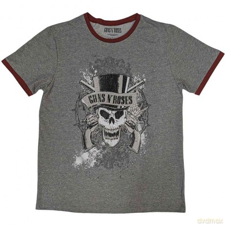 Guns n Roses: Guns N' Roses Unisex Ringer T-Shirt: Faded Skull (Grey) (Medium)