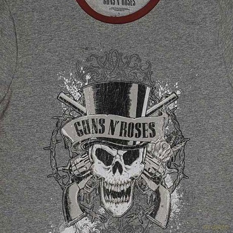 Guns n Roses: Guns N' Roses Unisex Ringer T-Shirt: Faded Skull (Grey) (Medium)