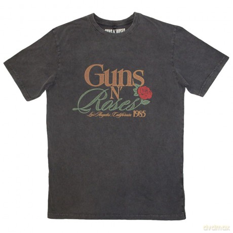 Guns n Roses: Guns N' Roses Unisex Stone Wash T-Shirt: California 1985 (Charcoal Grey) (Small)
