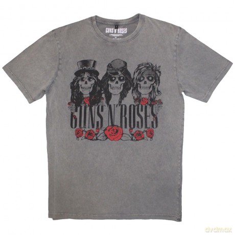 Guns n Roses: Guns N' Roses Unisex Stone Wash T-Shirt: Hell Group (Grey) (Large)