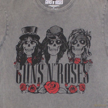 Guns n Roses: Guns N' Roses Unisex Stone Wash T-Shirt: Hell Group (Grey) (Small)