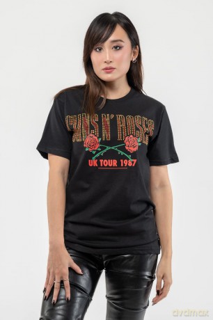 Guns n Roses: Guns N' Roses Unisex T-Shirt: 87 Tour (Black) (Embellished) (Small)