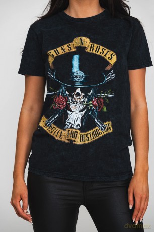 Guns n Roses: Guns N' Roses Unisex T-Shirt: Appetite Washed (Dip-Dye On Black) (Wash Collection) (Medium)