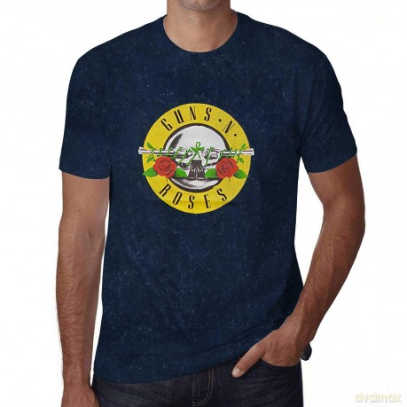 Guns n Roses: Guns N' Roses Unisex T-Shirt: Classic Logo (Navy Blue) (Wash Collection) (Large)