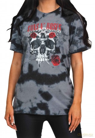 Guns n Roses: Guns N' Roses Unisex T-Shirt: Flower Skull (Dip-Dye On Grey) (Wash Collection) (Large)