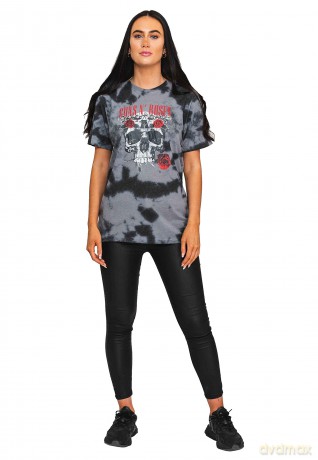 Guns n Roses: Guns N' Roses Unisex T-Shirt: Flower Skull (Dip-Dye On Grey) (Wash Collection) (Medium)