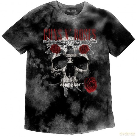 Guns n Roses: Guns N' Roses Unisex T-Shirt: Flower Skull (Dip-Dye On Grey) (Wash Collection) (Small)
