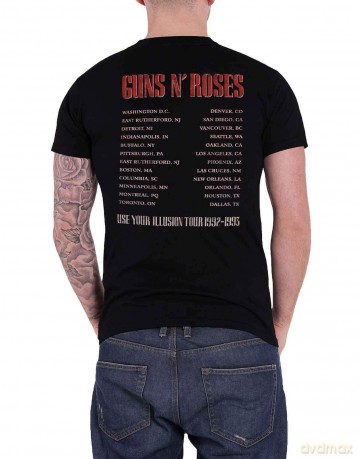 Guns n Roses: Guns N' Roses Unisex T-Shirt: Illusion Tour (Black) (Back Print) (X-Large)