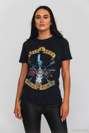Guns n Roses: Guns N' Roses Unisex T-Shirt: Monochrome Cross (Dip-Dye On Black) (Wash Collection) (Small)