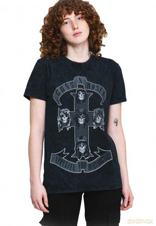 Guns n Roses: Guns N' Roses Unisex T-Shirt: Monochrome Cross (Dip-Dye On Black) (Wash Collection) (XX-Large)