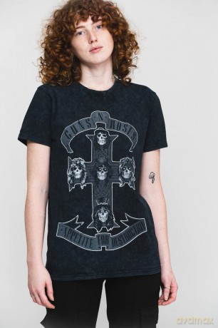Guns n Roses: Guns N' Roses Unisex T-Shirt: Monochrome Cross (Dip-Dye On Black) (Wash Collection) (XX-Large)