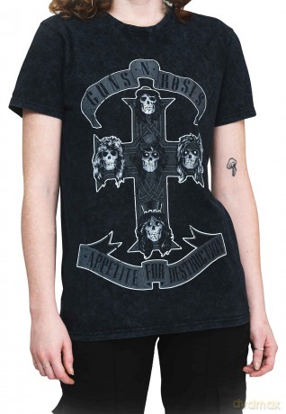 Guns n Roses: Guns N' Roses Unisex T-Shirt: Monochrome Cross (Dip-Dye On Black) (Wash Collection) (XX-Large)