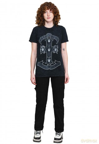 Guns n Roses: Guns N' Roses Unisex T-Shirt: Monochrome Cross (Dip-Dye On Black) (Wash Collection) (XX-Large)