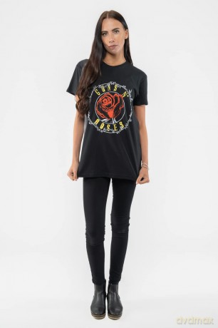 Guns n Roses: Guns N' Roses Unisex T-Shirt: Rose Circle Paradise City (Black) (Back Print) (X-Large)