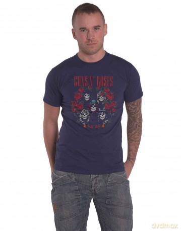 Guns n Roses: Guns N' Roses Unisex T-Shirt: Skulls Wreath (Navy Blue) (XX-Large)