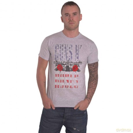 Guns n Roses: Guns N' Roses Unisex T-Shirt: US Flag in Logo (Heather Grey) (XX-Large)