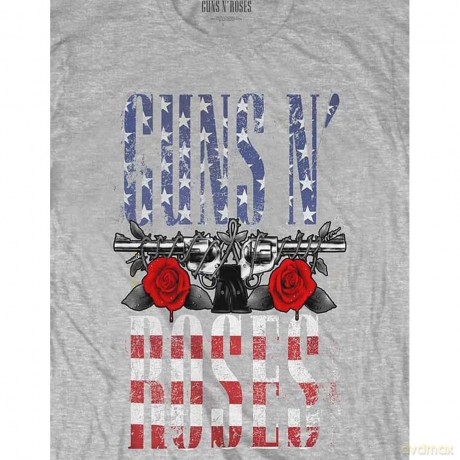 Guns n Roses: Guns N' Roses Unisex T-Shirt: US Flag in Logo (Heather Grey) (XX-Large)