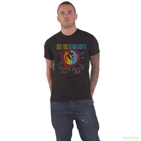 Guns n Roses: Guns N' Roses Unisex T-Shirt: Use Your Illusion Circle Splat (Black) (Large)